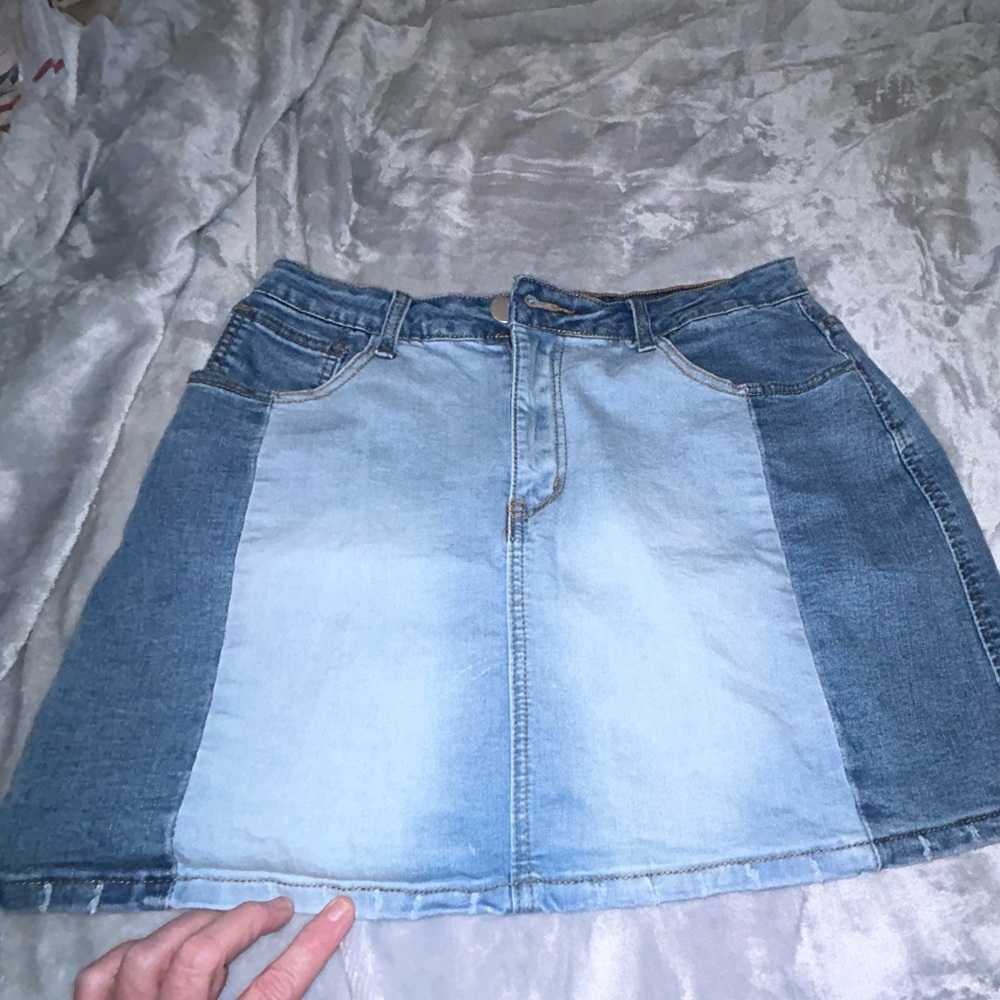 50%offw❤️ Vintage Skylar & Jade Two Tone color block Y2K Denim Mini Skirt, Sz 29